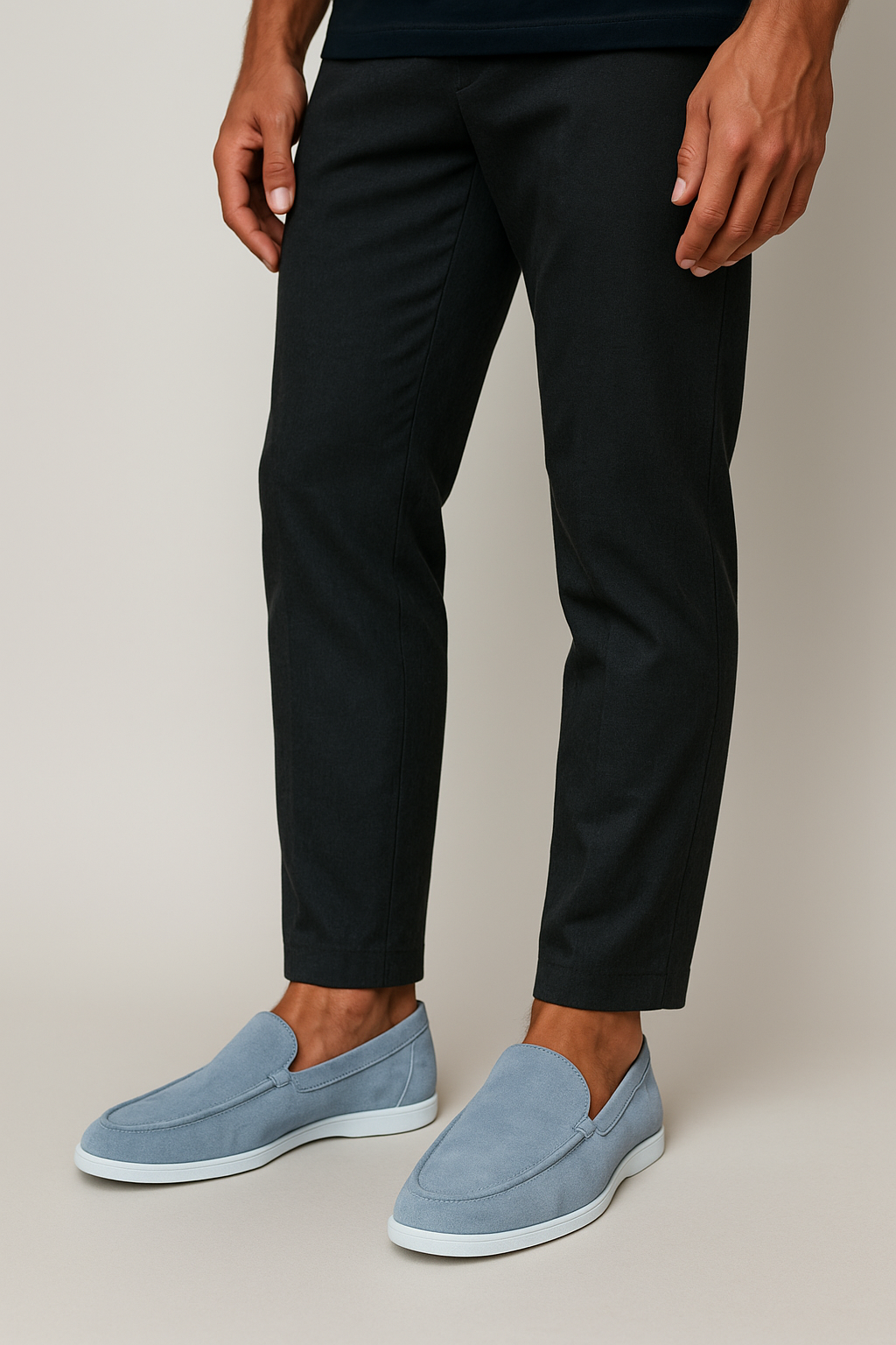 Men's slip-on loafers in suede-look synthetic upper with stitch detailing