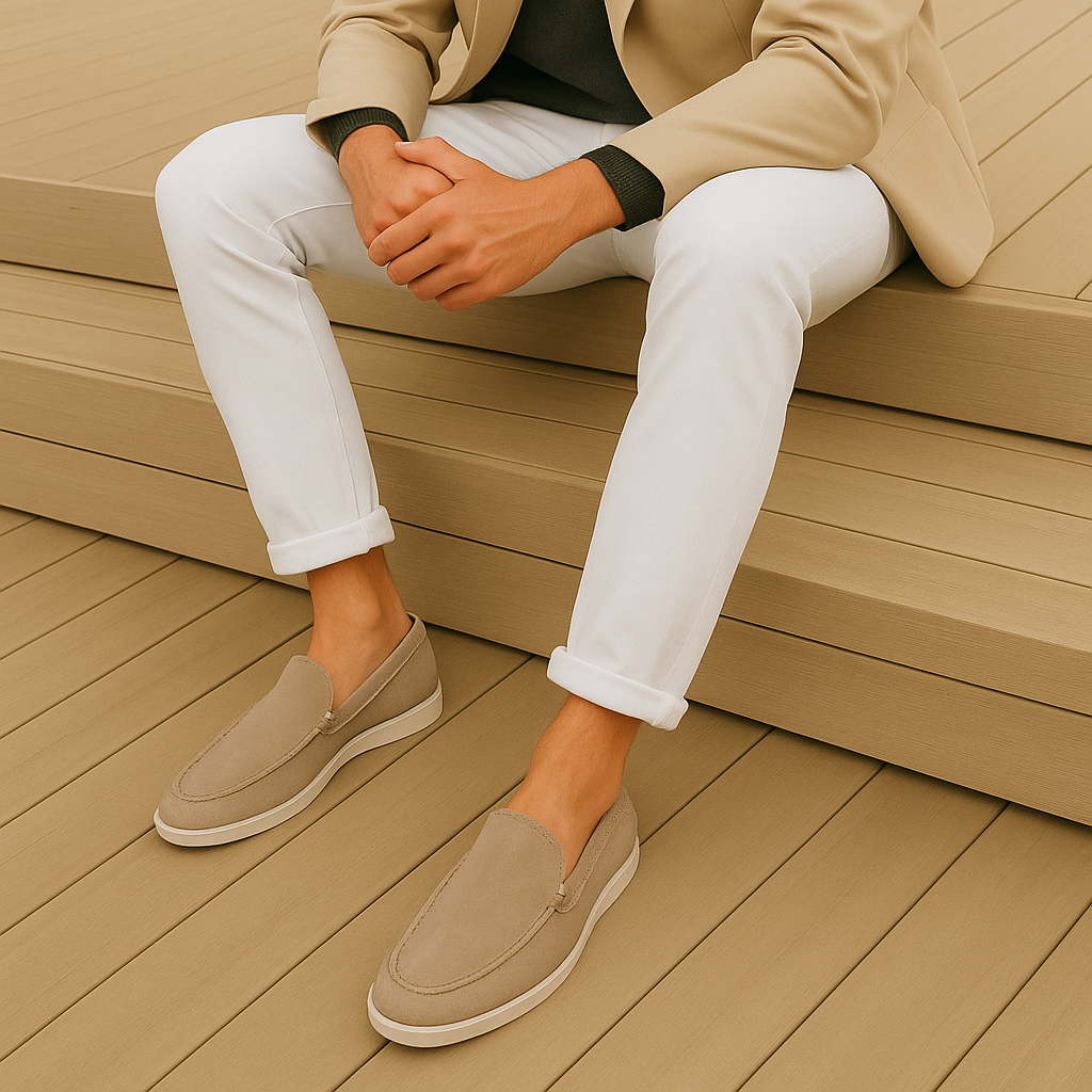 Men's suede-look loafers with structured upper and clean low-profile silhouette