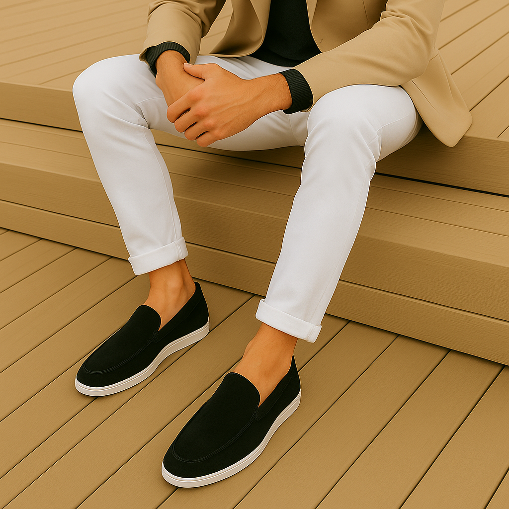 Men's suede-look slip-on loafers with stitch detail and soft lining