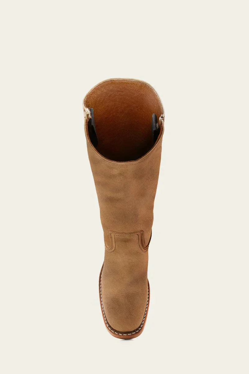Close-up of women's tall boots toe box and smooth PU leather upper
