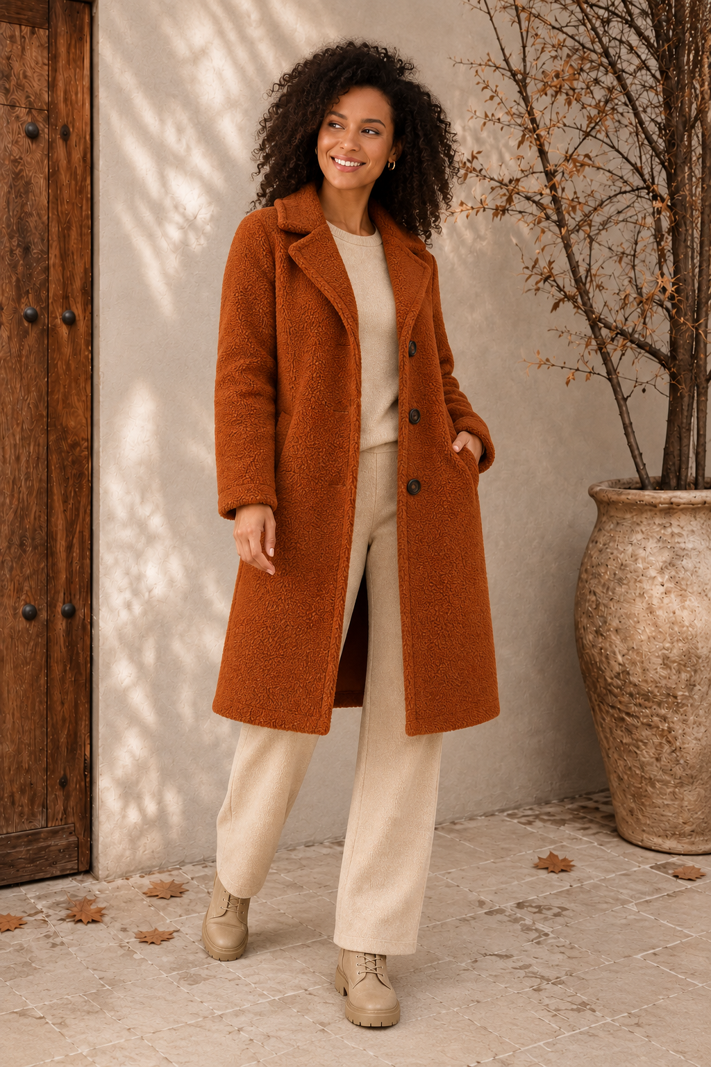 Teddy Long Coat Buttoned Women