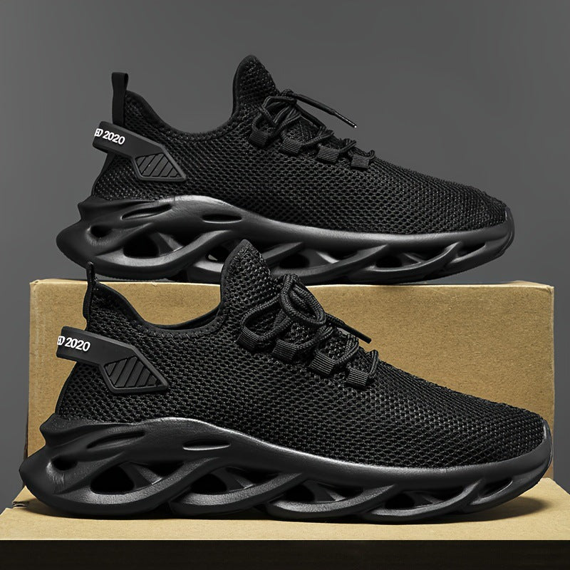Men's synthetic mesh sneaker with lace closure and molded sole, front three-quarter view