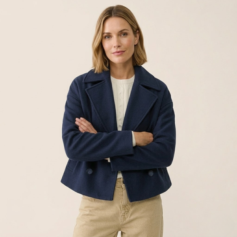 Manteau portefeuille court, col à revers larges, manches longues, pour femme