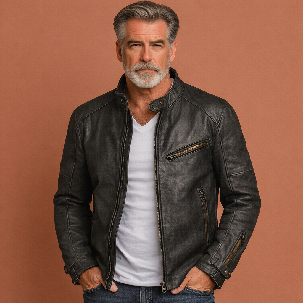 Veste en simili cuir à col montant et fermeture zippée intégrale pour homme