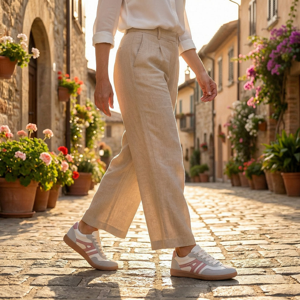 Lace-up sneakers for women with soft lining and built-up construction