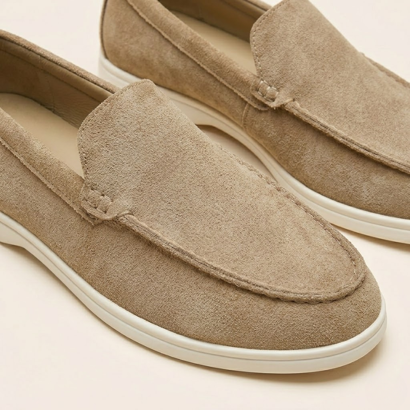 Men's low-profile suede loafers with contrasting flat sole