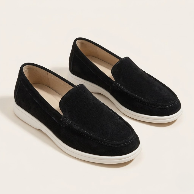 Men's suede slip-on loafers with round toe and rubber outsole