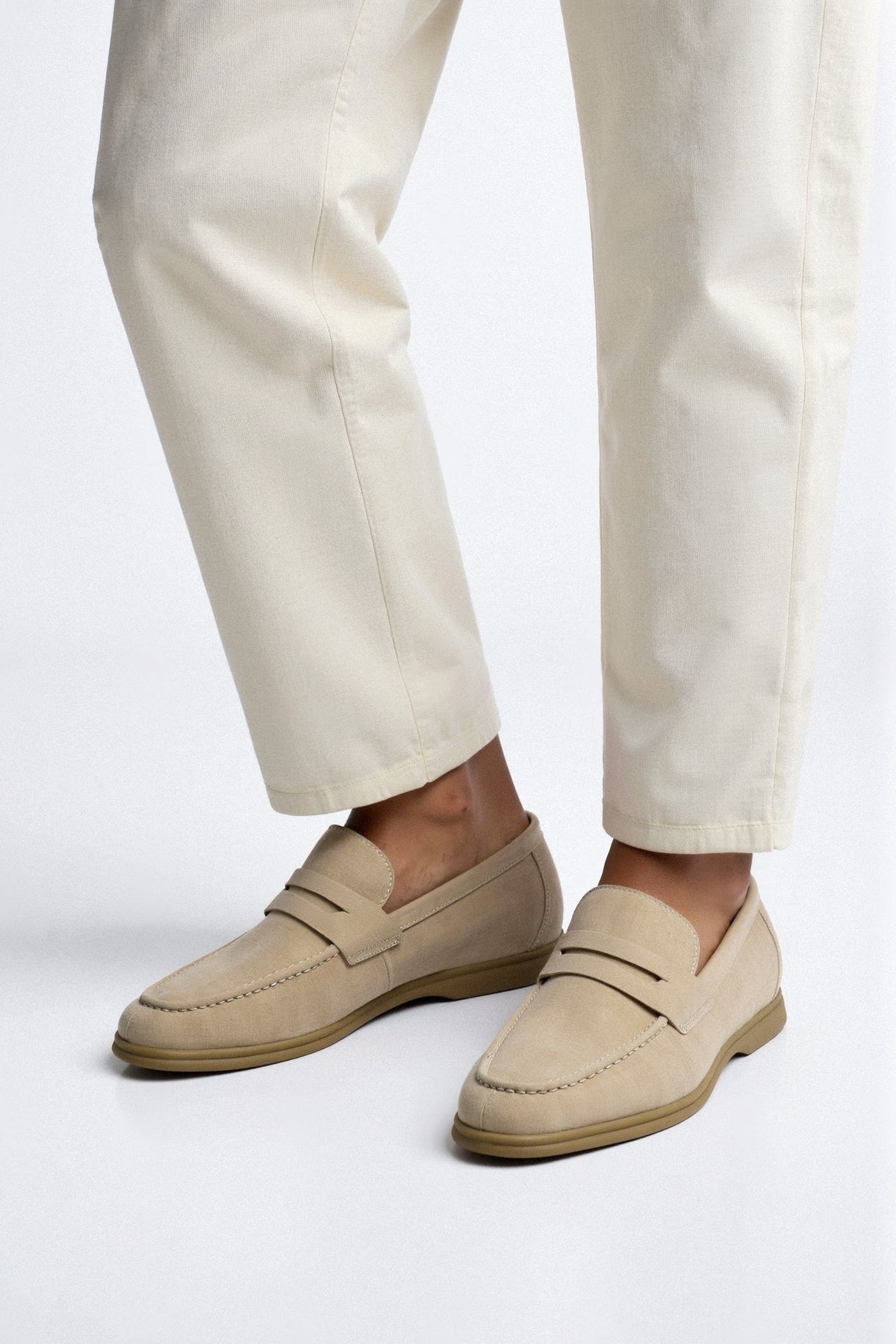 Synthetic suede slip-on loafers for men with a round toe and smooth matte finish