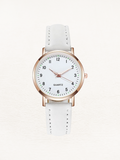 Montre à quartz boîtier rond bracelet cuir femme, vue de face