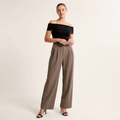 Pantalon tissu fluide taille haute jambes larges coupe droite femme