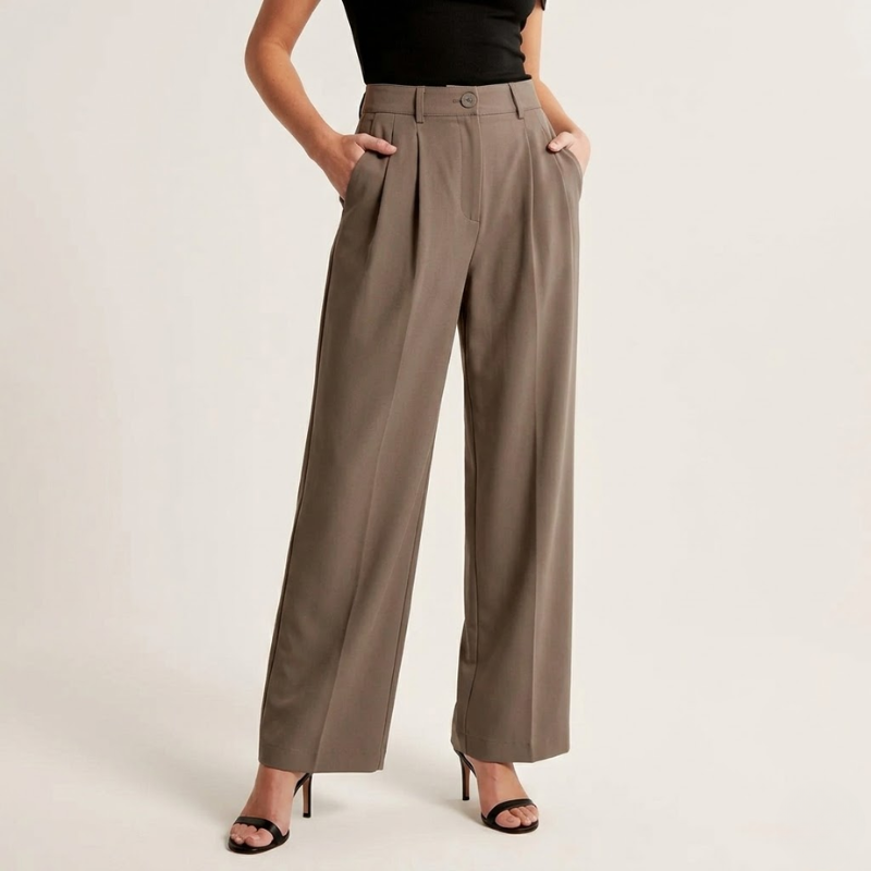 Pantalon taille haute jambes larges avec plis marqués coupe ample femme