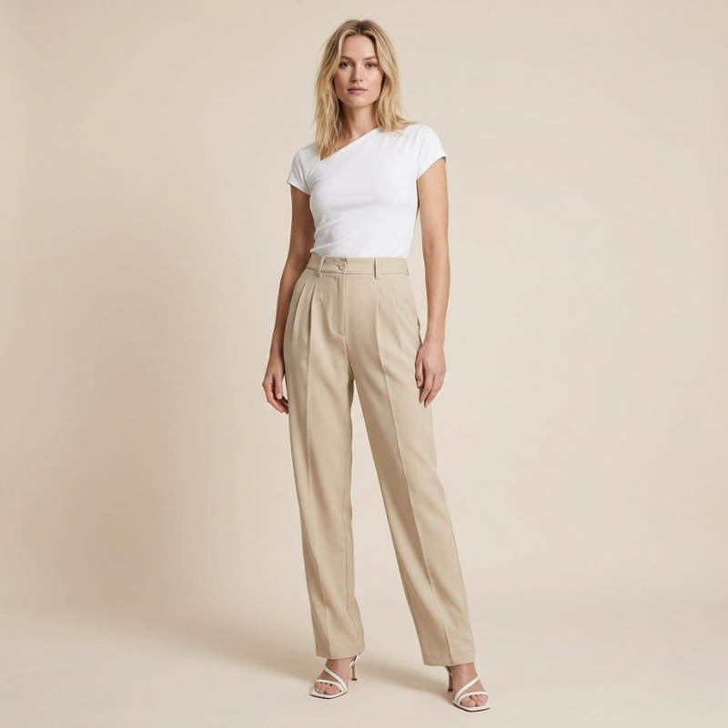 Pantalon fluide taille haute jambes larges silhouette allongée femme