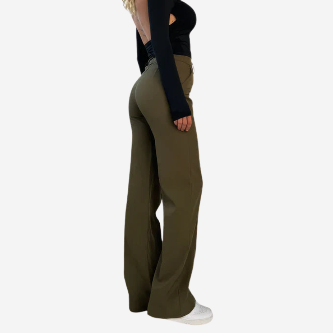 Pantalon taille haute à jambes larges, coupe fluide et ceinture épurée, femme