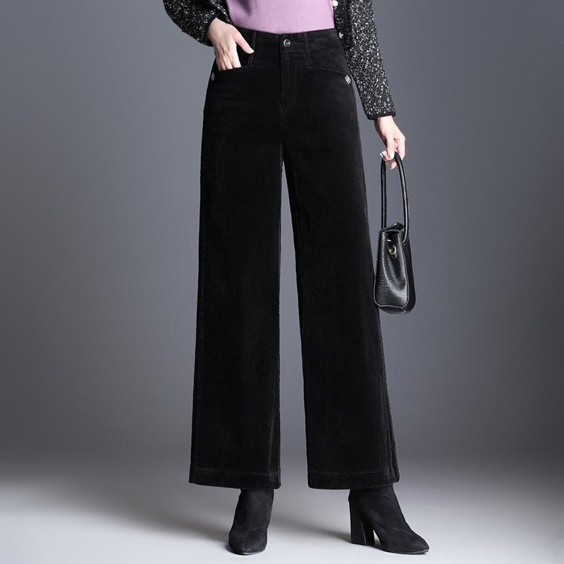 Pantalon large femme en velours côtelé élégant