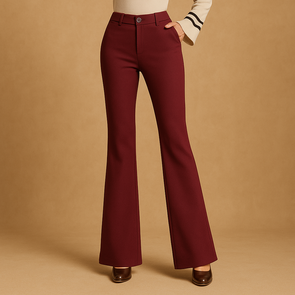 Pantalon évasé femme taille haute rouge bordeaux