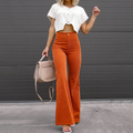Pantalon évasé taille haute en velours côtelé pour femme, coupe rétro