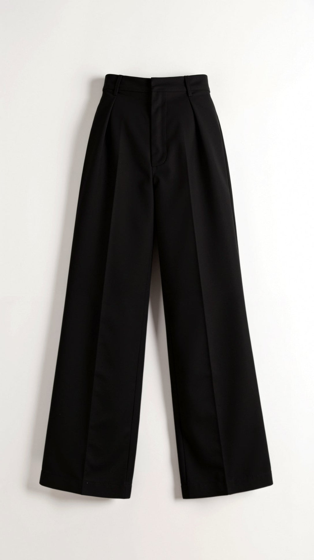 Pantalon tissé à taille haute, coupe large droite avec plis avant, vue de face