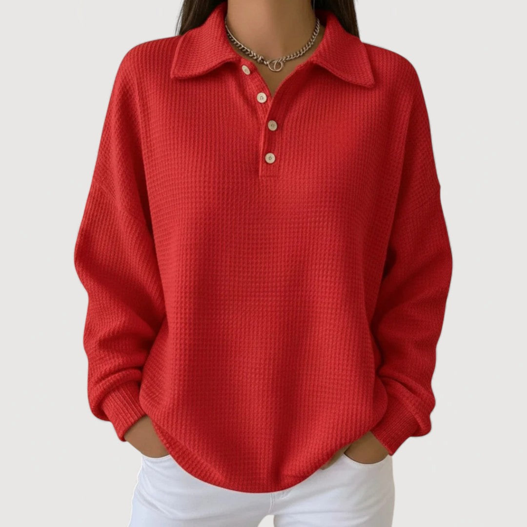 Pull à manches longues en maille avec col polo et boutons sur le devant