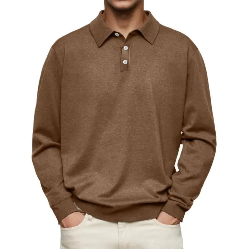 Sweat en maille côtelée, col polo, manches longues, coupe droite, homme