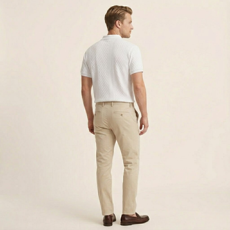 Polo à maille verticale, col classique avec patte de boutonnage, coupe régulière homme