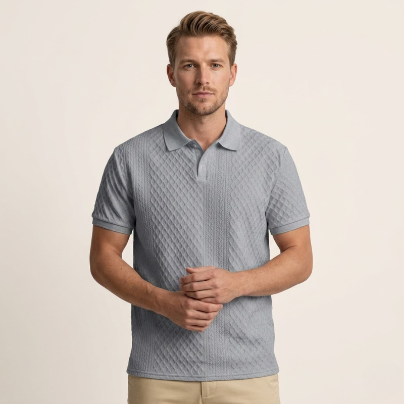 Manche courte en maille structurée avec ourlet côtelé sur polo homme
