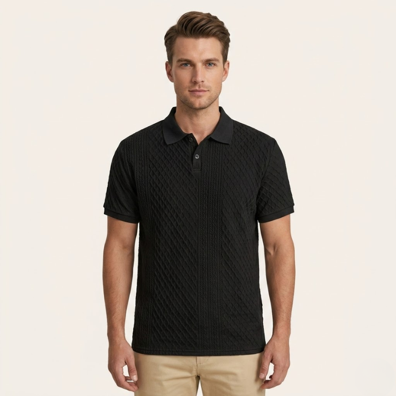 Ourlet droit en maille texturée sur polo homme coupe régulière