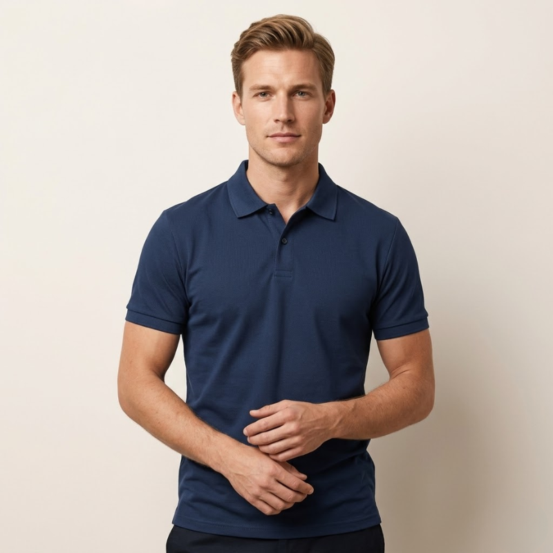 Polo en maille, col classique à boutonnage, coupe régulière, manches courtes homme