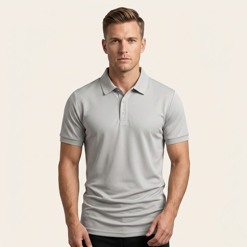 Polo en maille, col classique boutonné, coupe régulière, manches courtes homme