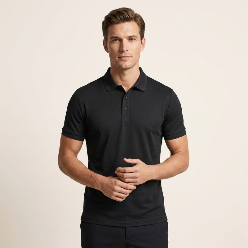 Polo homme en maille souple, col côtelé, manches courtes, ourlet droit