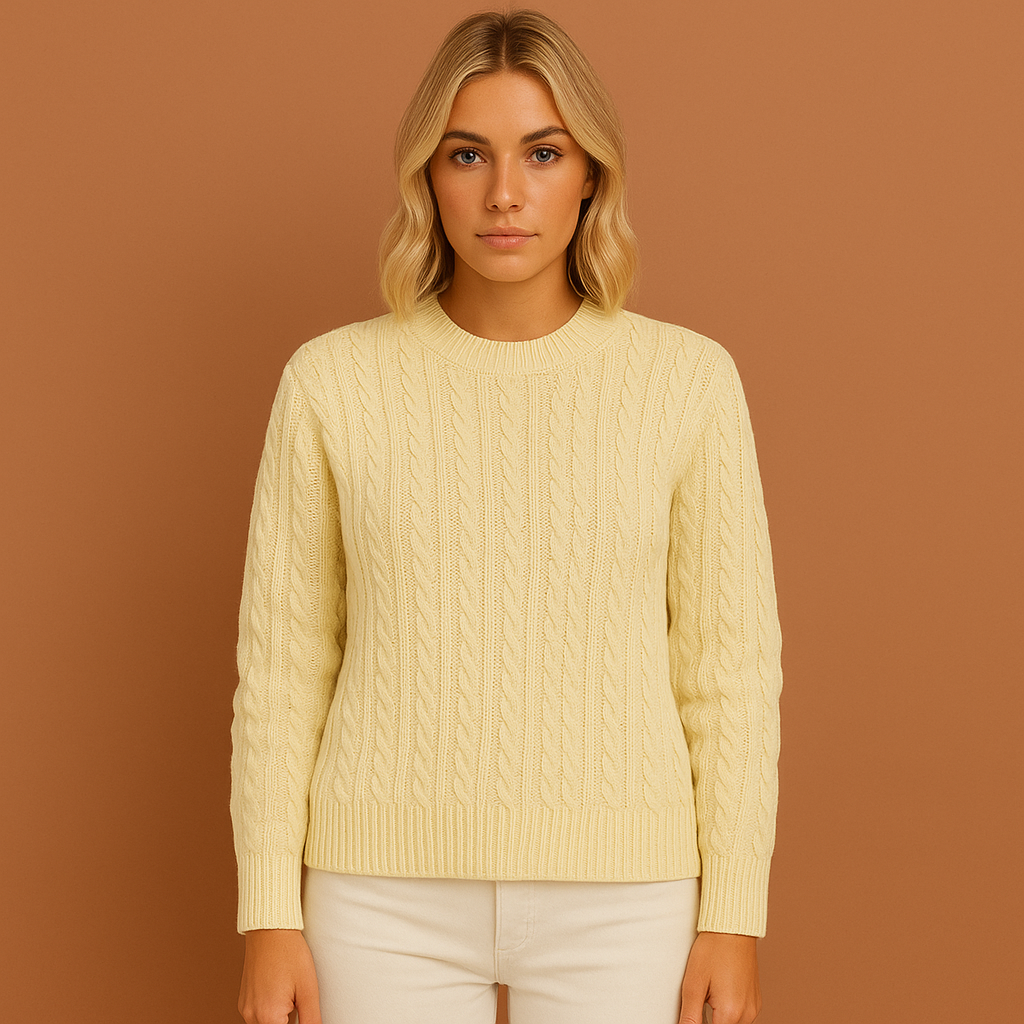 Pull en maille torsadée femme, détail du motif torsadé en gros plan
