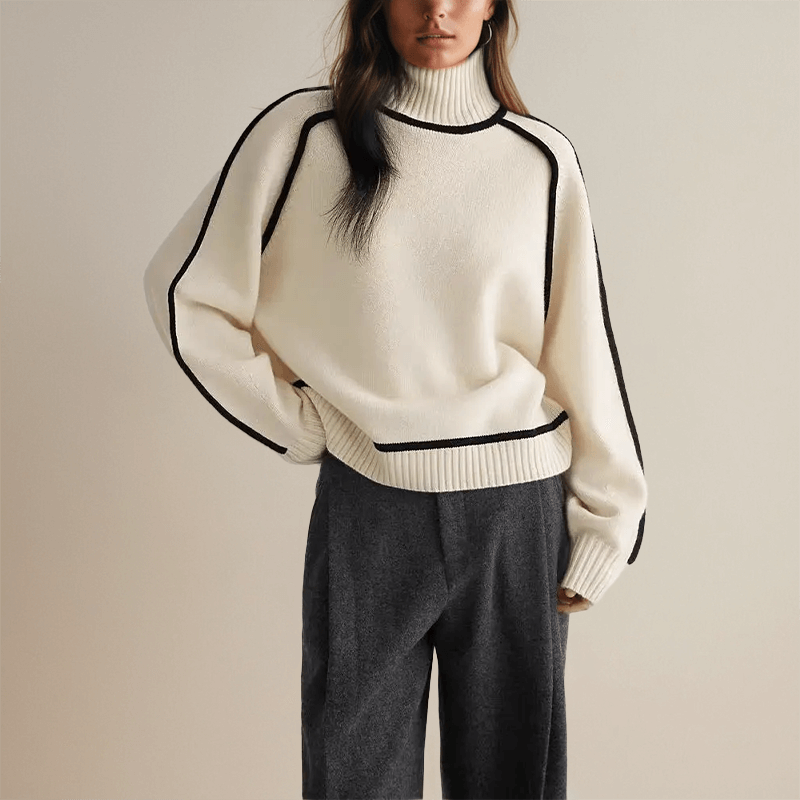 Pull ample avec détails contrastés noir et marron