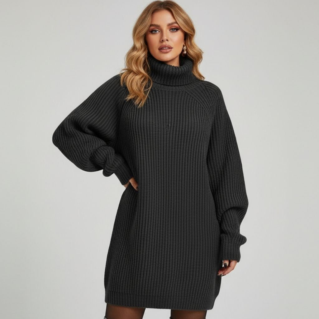 Robe pull à col roulé côtelé pour femme