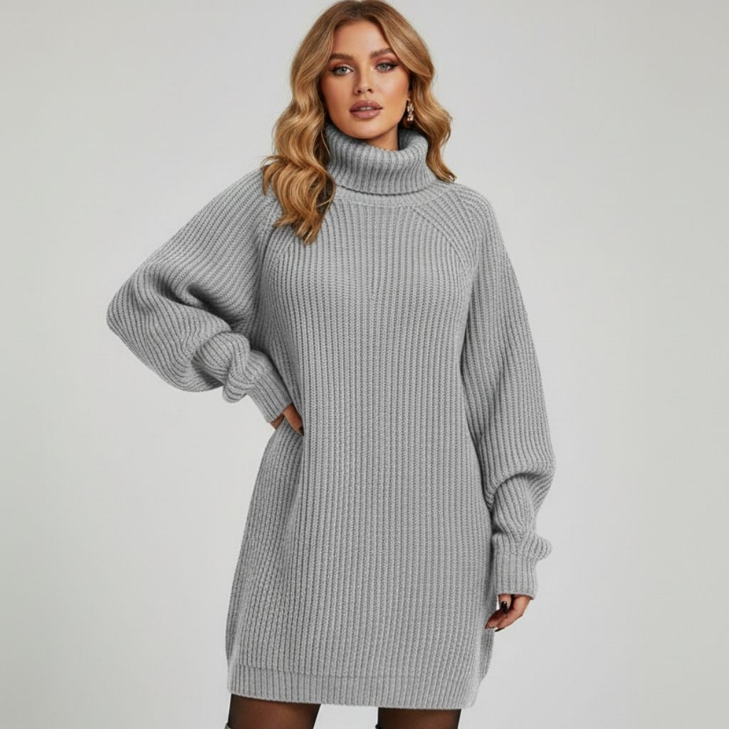 Robe pull à col roulé côtelé pour femme