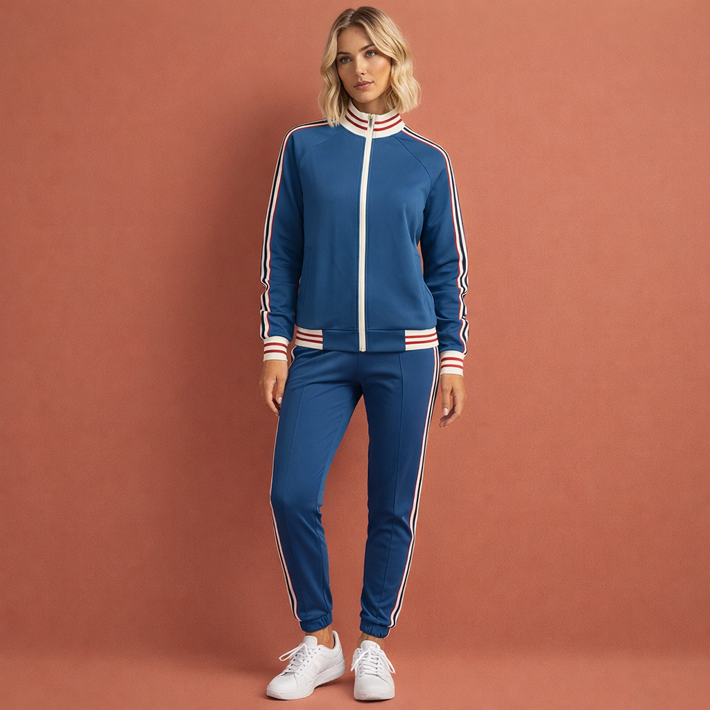 Veste zippée col montant et jogging fuselé bandes contrastées pour femme