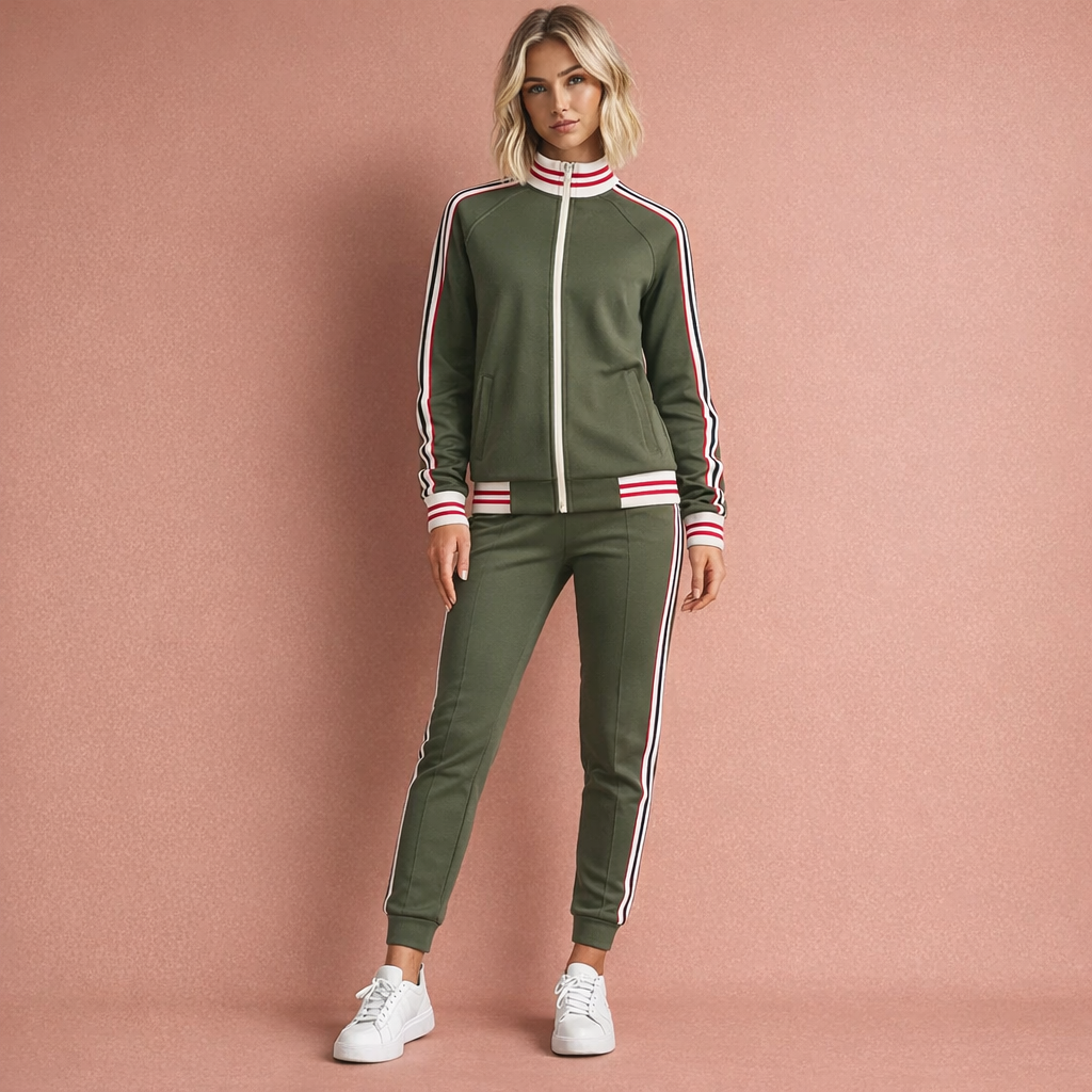 Survêtement deux pièces femme veste zippée manches longues et pantalon taille haute
