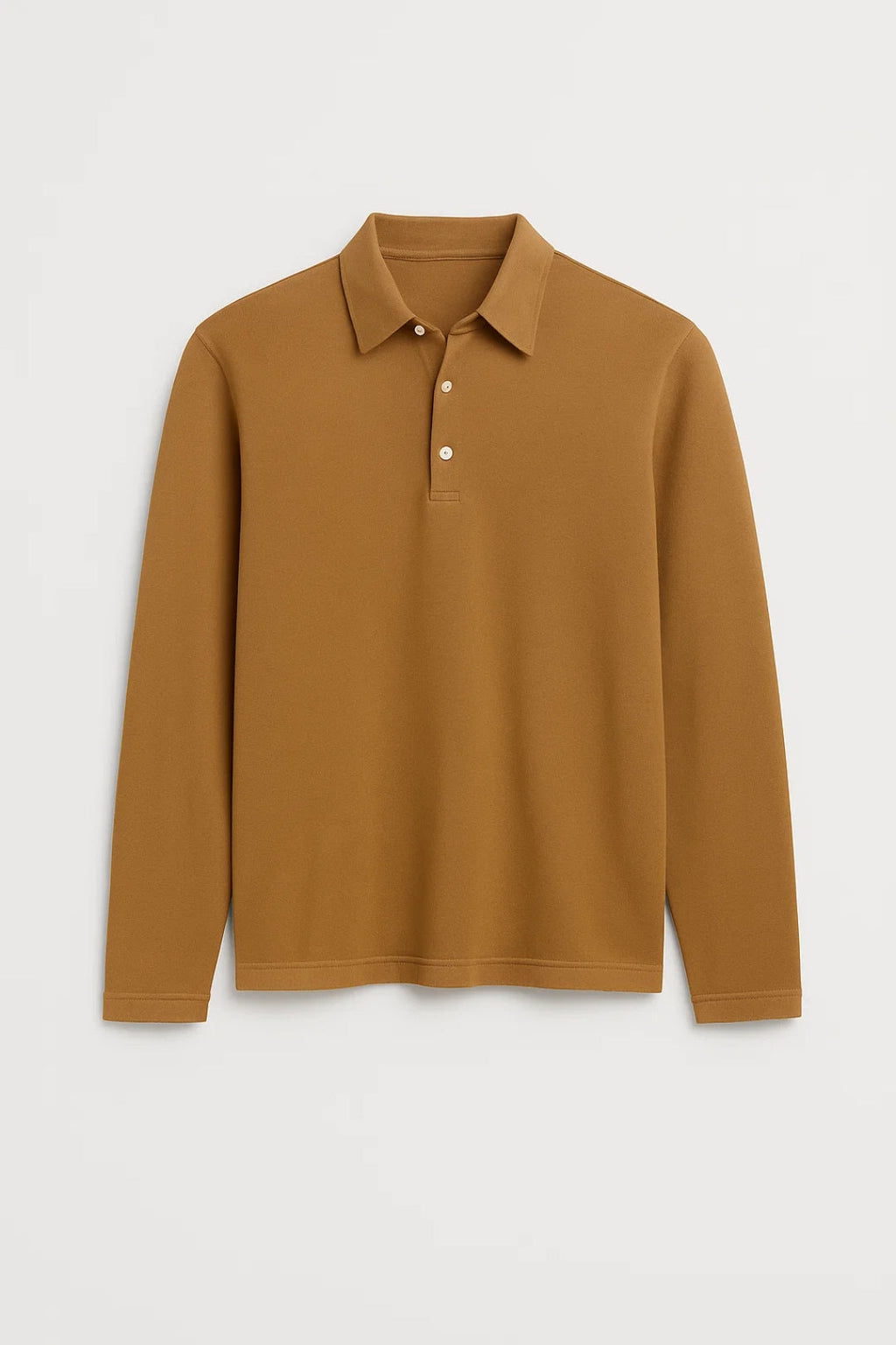 Haut en tissu souple à col polo boutonné et manches longues, silhouette ajustée homme