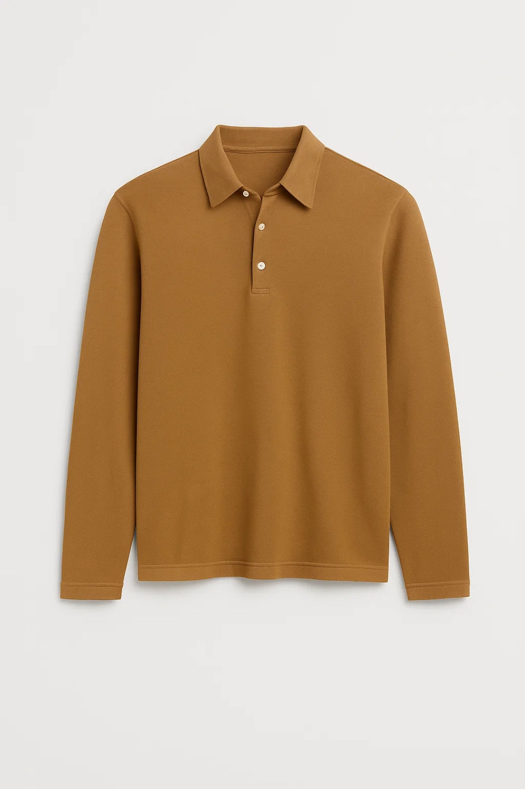 Haut en tissu souple à col polo boutonné et manches longues, silhouette ajustée homme