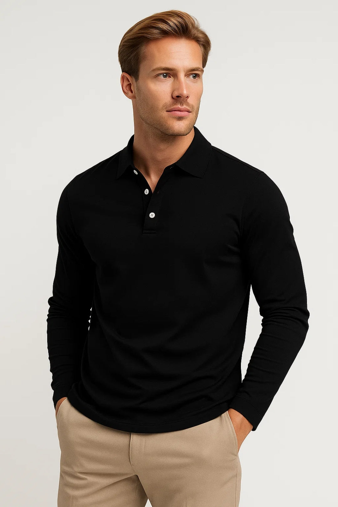 Polo manches longues à patte de boutonnage courte, coupe ajustée, usage quotidien homme