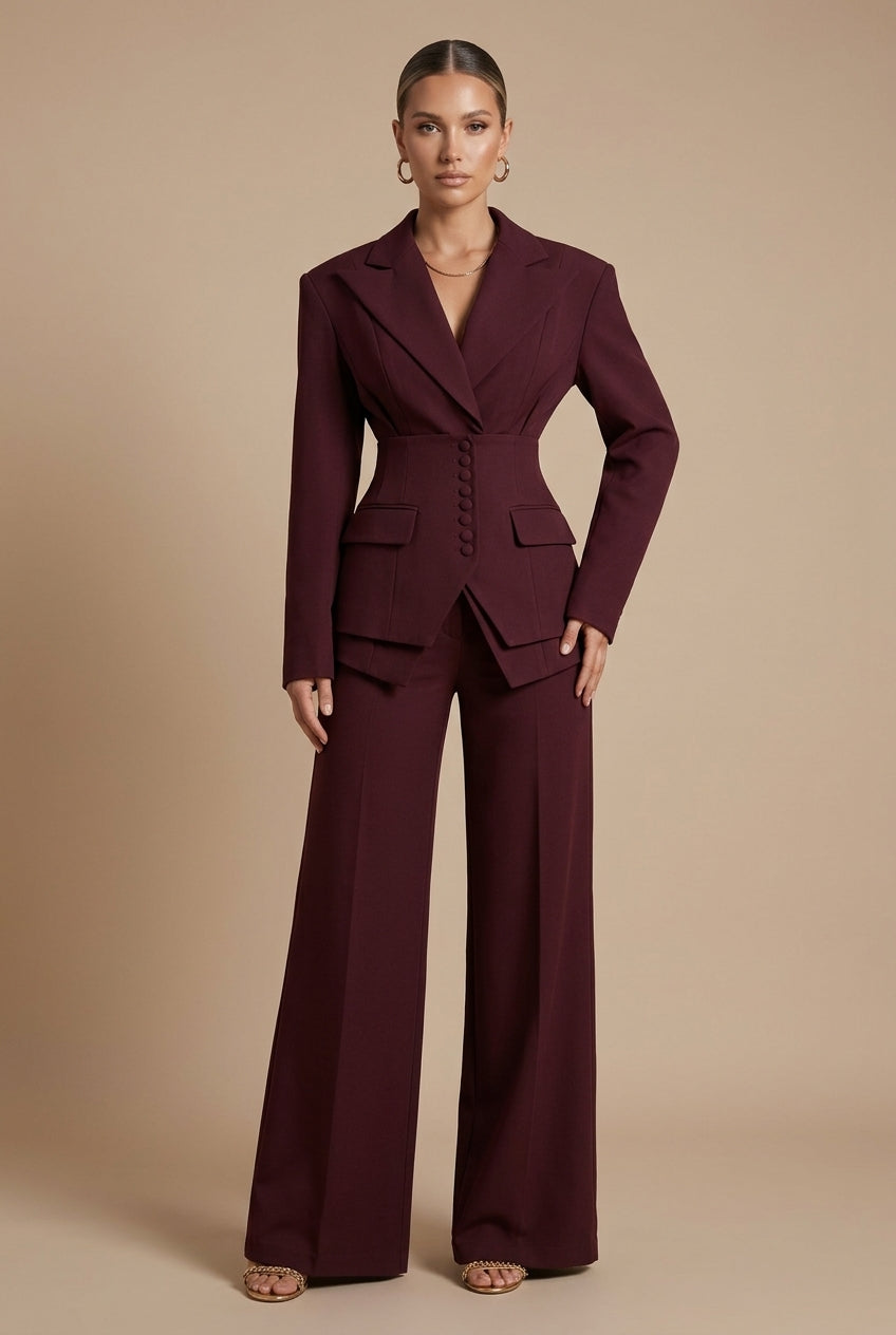 Veste structurée à revers pointus, coupe ajustée, boutonnage simple, pour femme