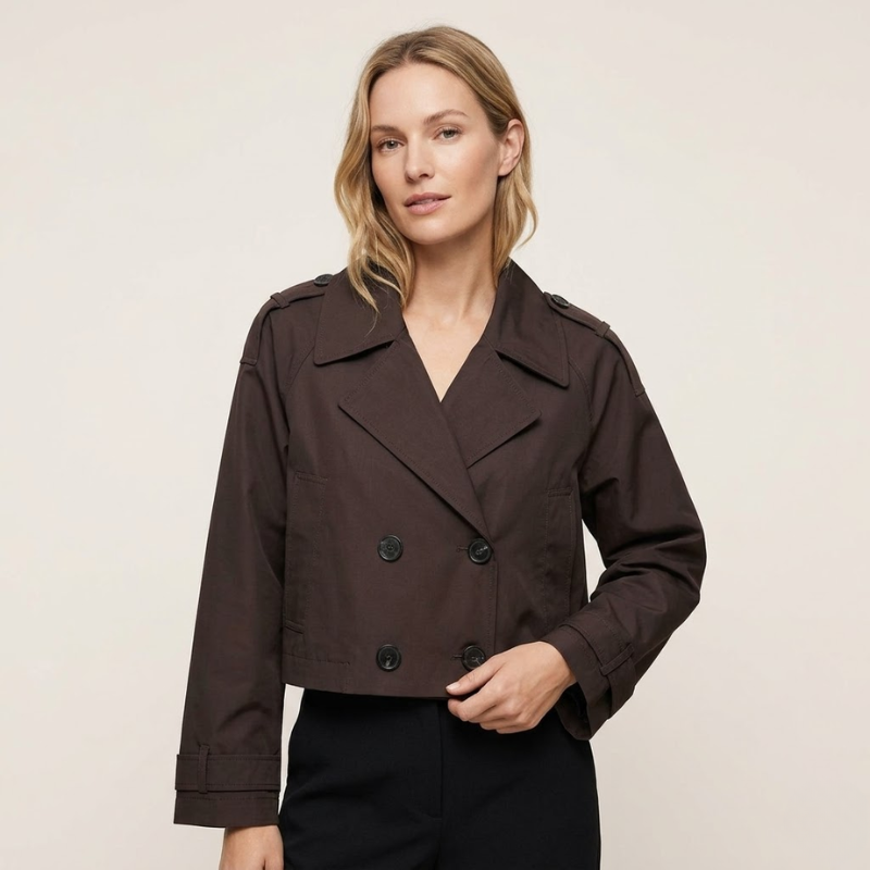Veste croisée courte à col cranté et ceinture, coupe cintrée pour femme