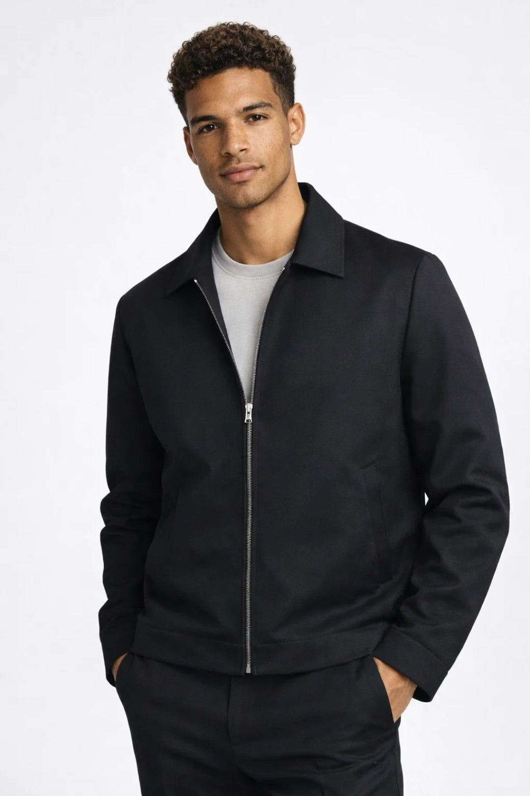 Veste légère à fermeture éclair, coupe cintrée, col classique, pour homme