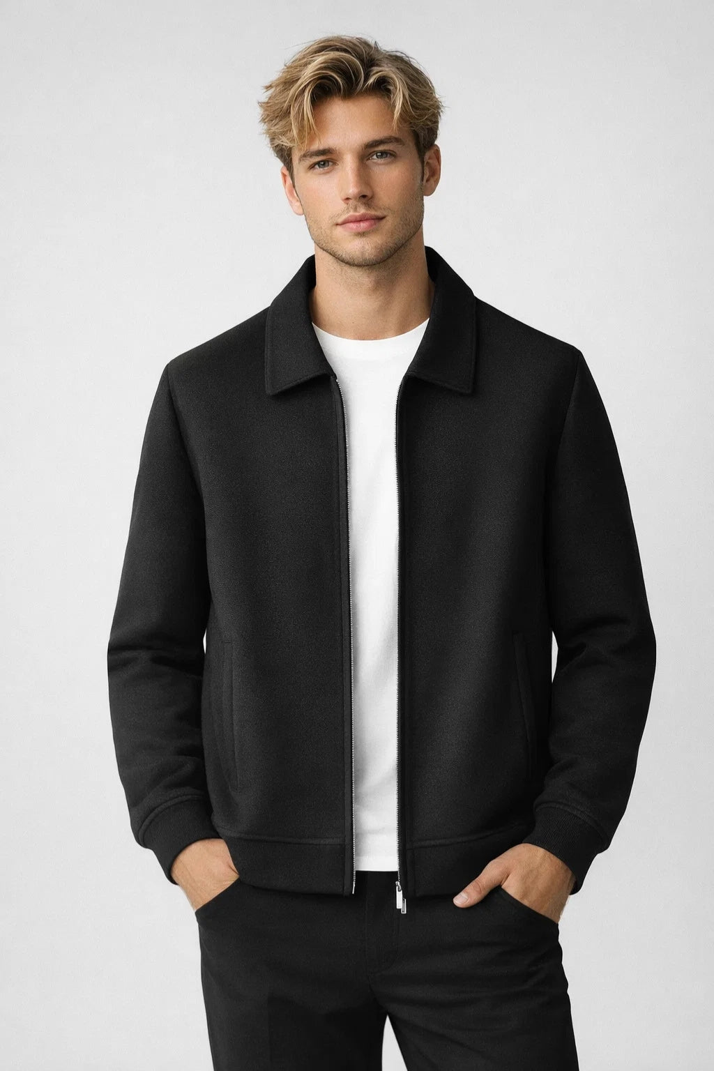 Veste zippée à col classique, coupe cintrée pour homme