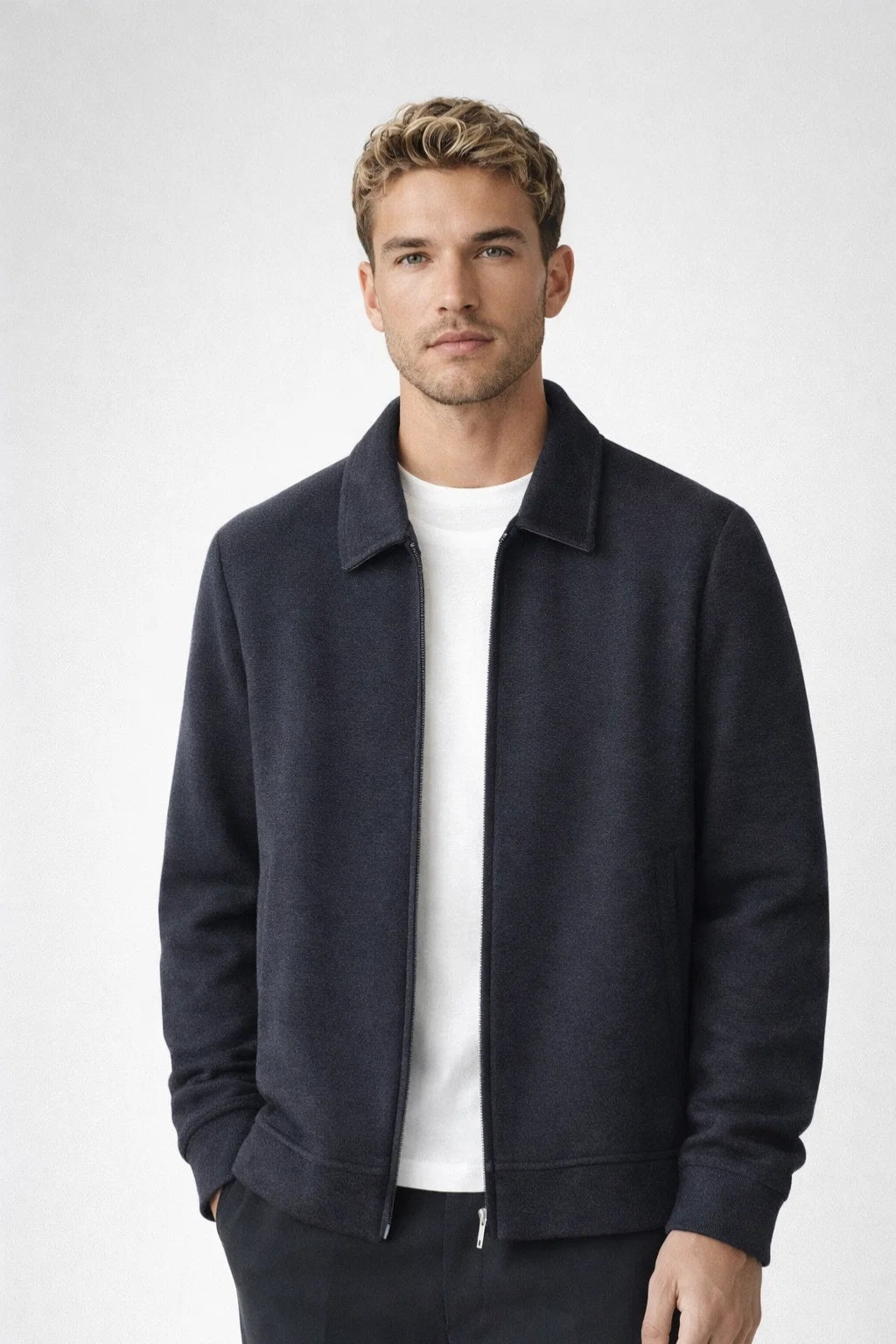 Veste homme coupe ajustée, zip central et col structuré