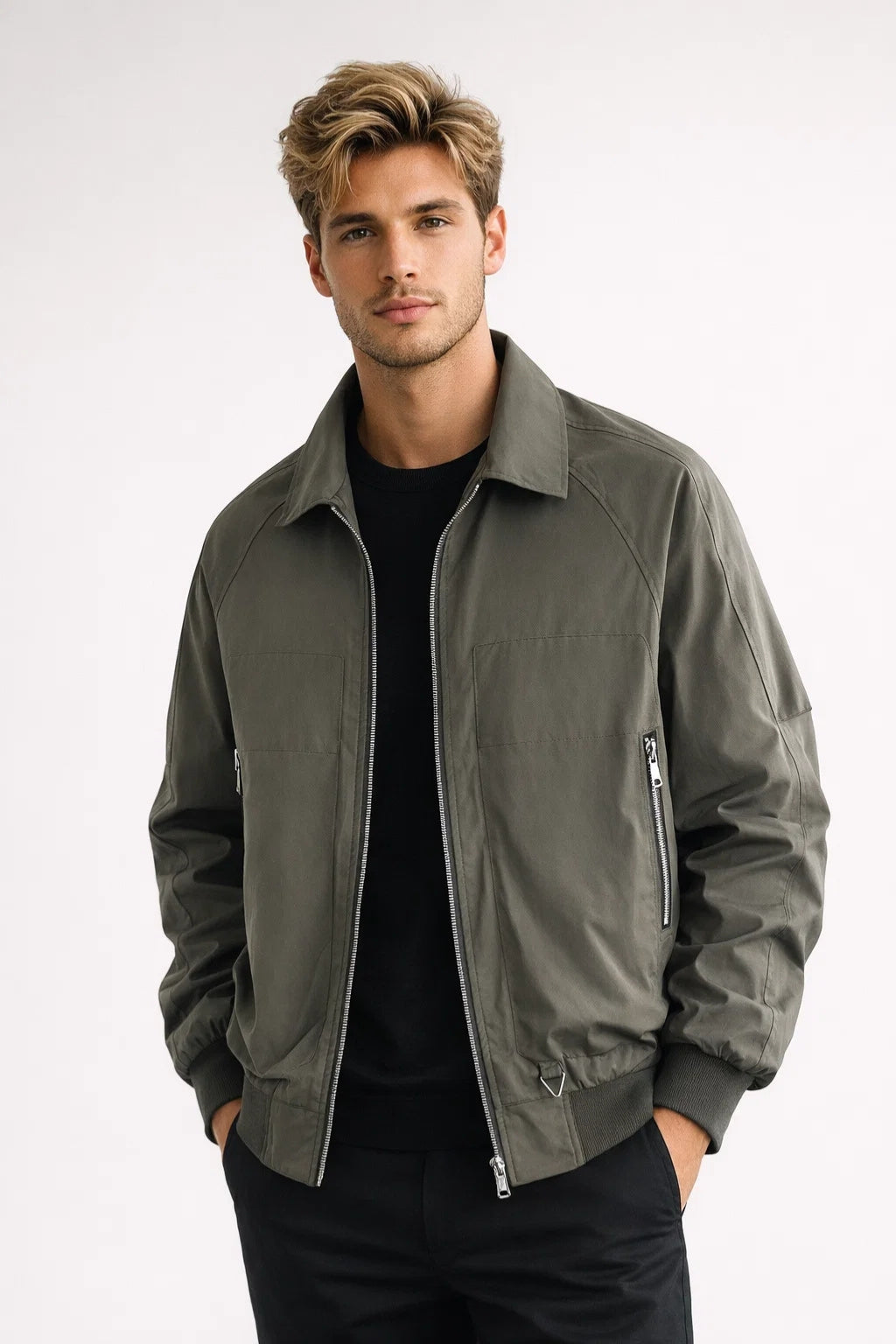 Veste zippée à col classique, coupe décontractée, pour homme, mi-saison