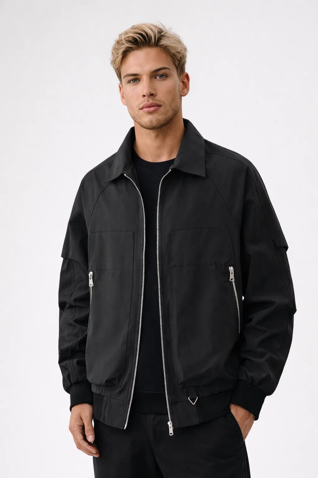 Veste légère zippée, col classique, silhouette décontractée, homme