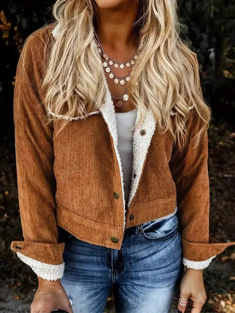 Veste femme en velours côtelé marron doublée