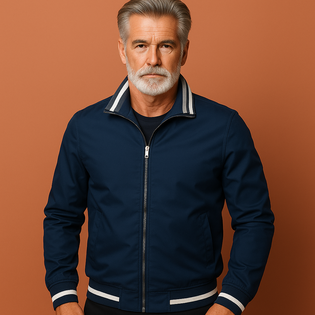 Veste légère homme à col côtelé contrasté, coupe droite et fermeture zippée intégrale
