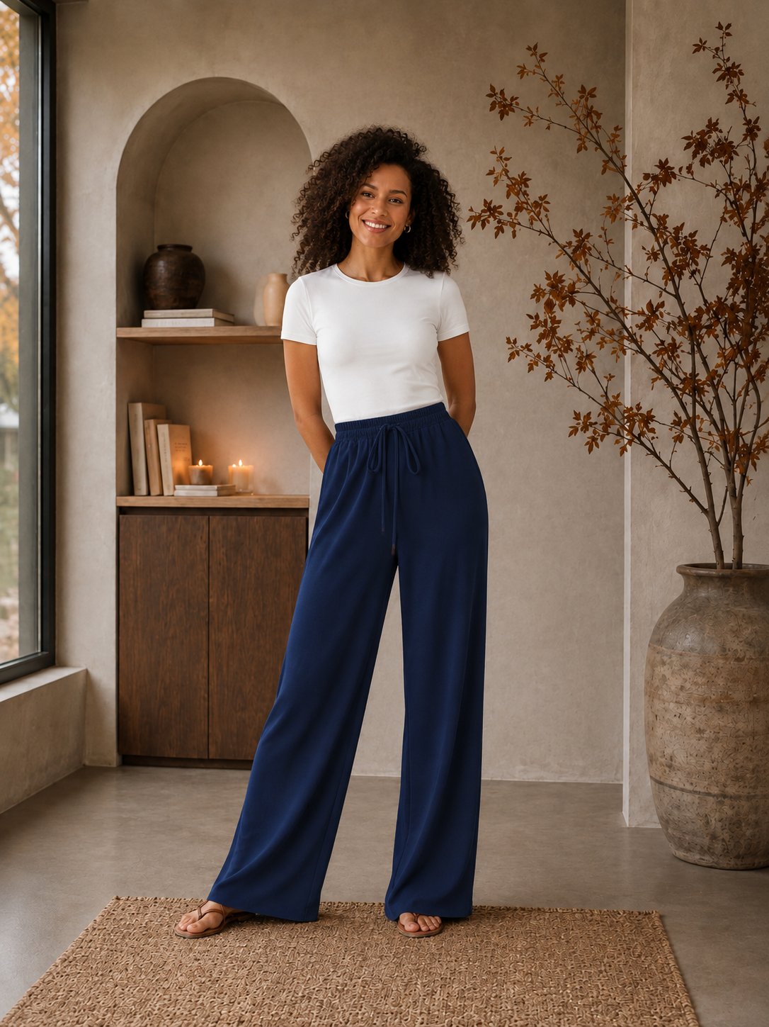 Women's wide-leg drawstring pants with comfortable relaxed fit