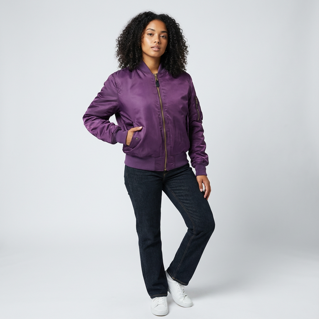Veste aviateur femme à col montant côtelé et fermeture centrale zippée