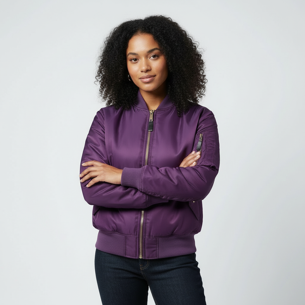 Blouson femme style aviateur avec poche poitrine zippée et taille élastiquée